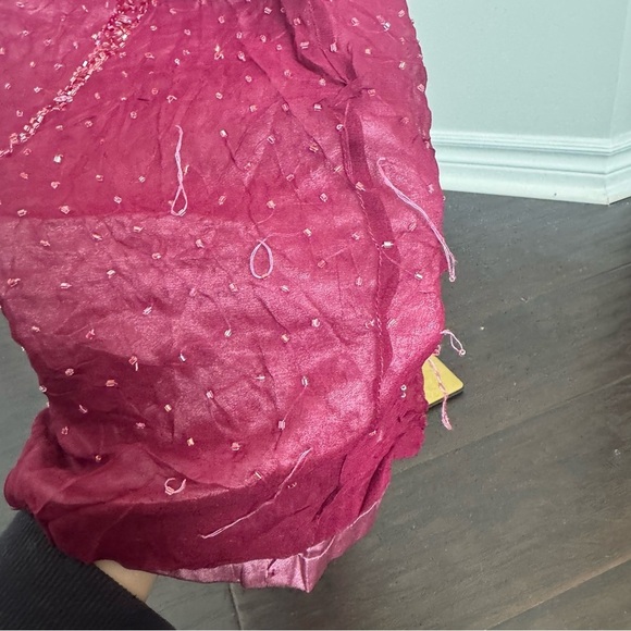 Vintage pink beaded Elegant Pink Strapless Dress Silk Gown Fairy Formal Glam XL - Picture 10 of 11